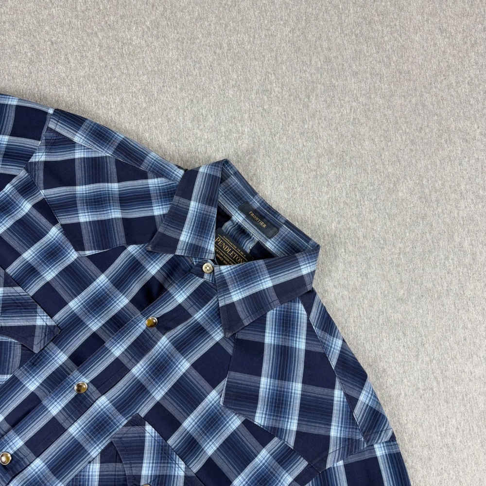 Pendleton Frontier Shirt Mens M Blue Pearl Snap Western Long Sleeve‎ Cowboy